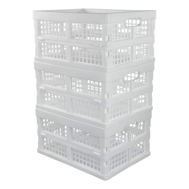 Begale 15 Liter Plastic Collapsible Storage Crates, Folding Crates Storage, Set of 3, White - Image 1